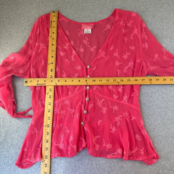 GHOST Pink Floral Blouse Embroidered 3/4 Sleeve Button Front Top Peplum Small - Picture 7 of 12